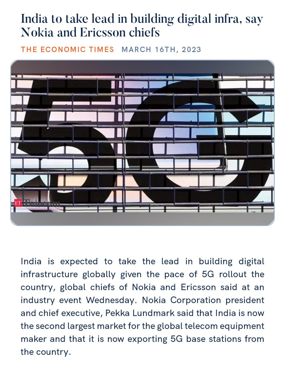 India to take lead in building digital infra, say Nokia and Ericsson chiefs 
economictimes.indiatimes.com/news/economy/i… 

via NaMo App