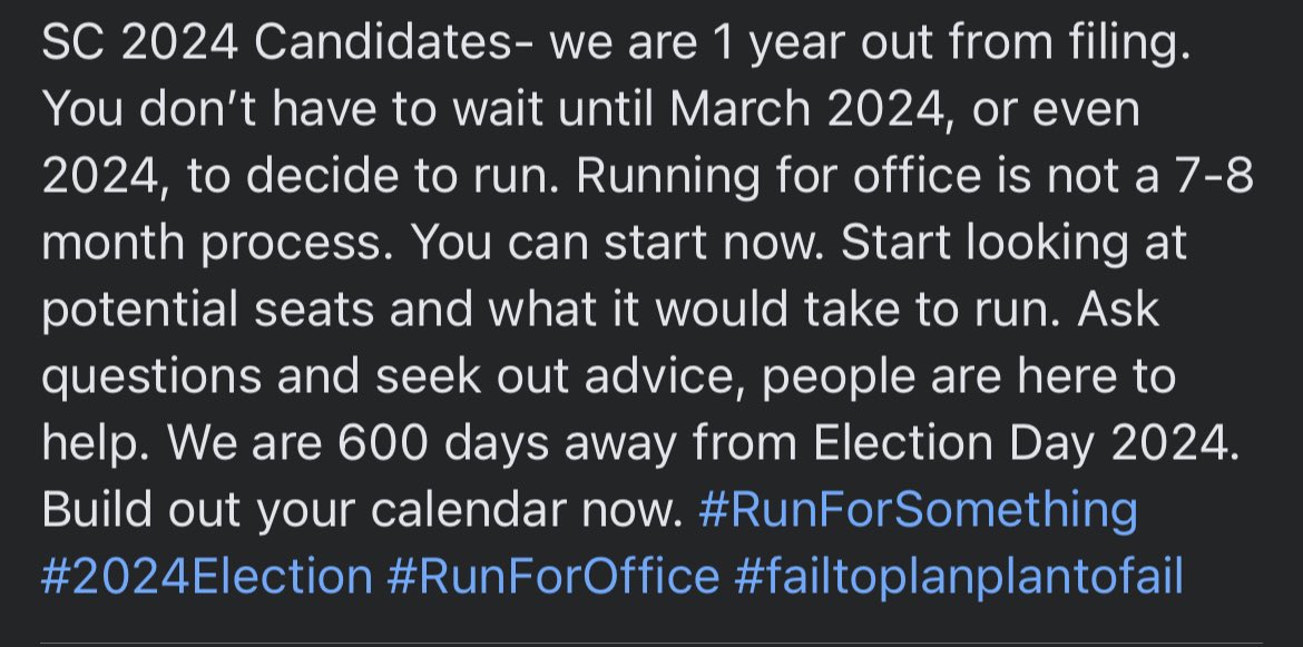 jeniatchley's tweet image. We are 600 days away from Election Day 2024. Build out your calendar now. #RunForSomething #2024Election #runforoffice #failtoplanplantofail