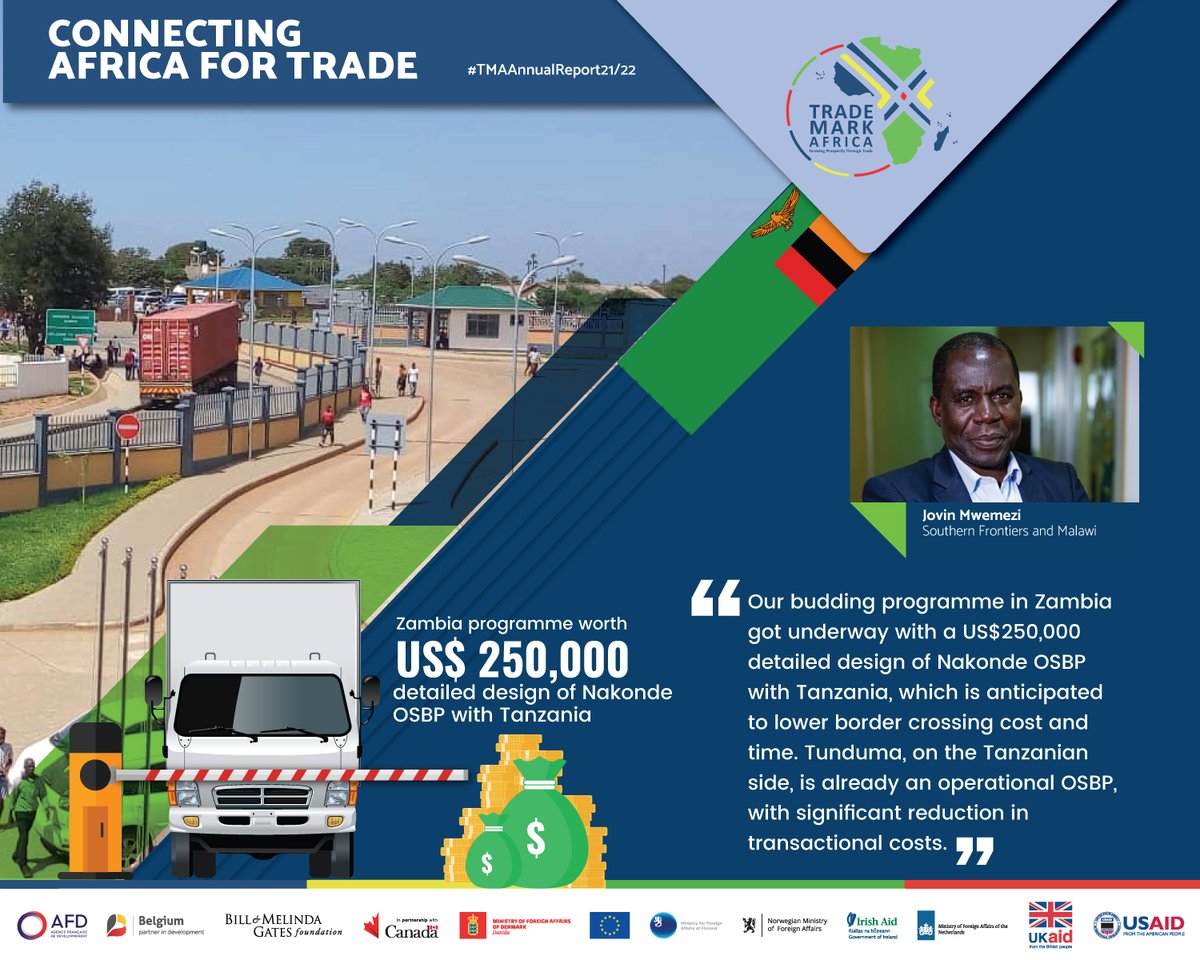 TradeMarkAfrica's tweet image. In #Mozambique, we launched a $2m programme, with consultative meetings initiated to strengthen partnerships with govt &amp;amp; private sector on planned interventions. In #Zambia, our budding programme went on with a $250k detailed design of Nakonde #OSBP with Tanzania. @jovin_mwemezi