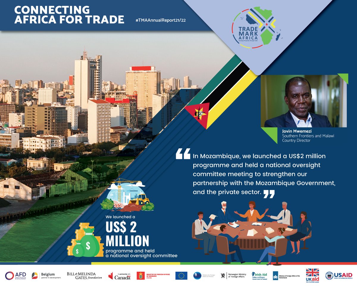 TradeMarkAfrica's tweet image. In #Mozambique, we launched a $2m programme, with consultative meetings initiated to strengthen partnerships with govt &amp;amp; private sector on planned interventions. In #Zambia, our budding programme went on with a $250k detailed design of Nakonde #OSBP with Tanzania. @jovin_mwemezi