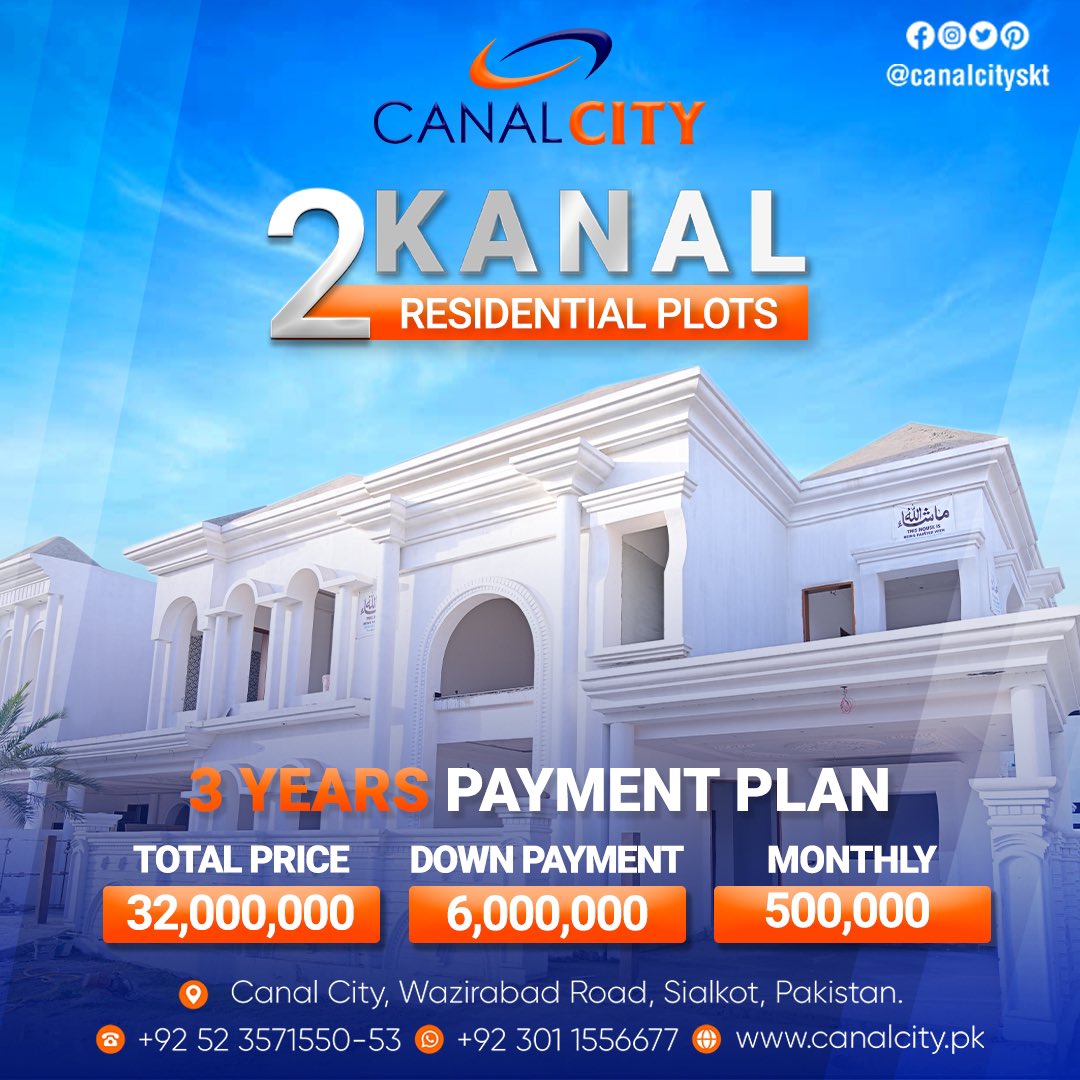 Don't miss out - contact us today to schedule a viewing!

✔️𝟯 Years Flexible Payment Plan
#realestate #housingsociety #realestatesialkot #sialkotproperty #realestatenews #OverseasPakistanis #luxuryproperty #homebuyer #propertyinvestor #sialkotcity #residentialplots #canalcity