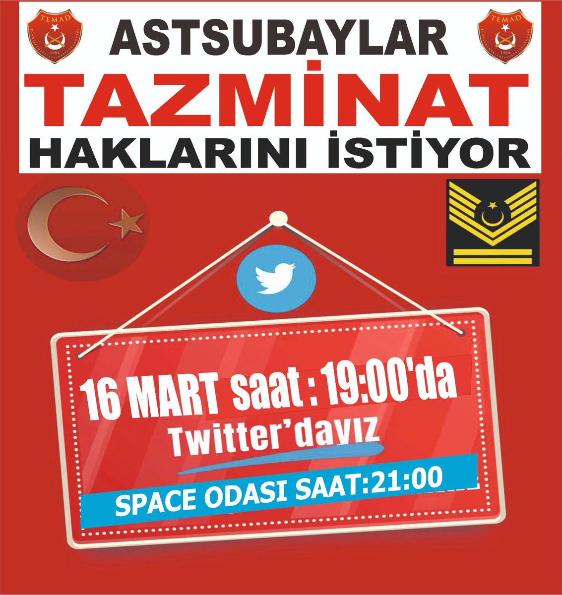 #AstsubaylarınHakkı TAZMİNAT hakkımızı istiyoruz.
<a href="/RTErdogan/">Recep Tayyip Erdoğan</a>
<a href="/NureddinNebati/">Dr.Nureddin NEBATİ🇹🇷</a>
<a href="/suleymansoylu/">Süleyman Soylu</a>
<a href="/tcsavunma/">T.C. Millî Savunma Bakanlığı</a>
<a href="/kilicdarogluk/">Kemal Kılıçdaroğlu</a>
<a href="/mustafaelitas/">Mustafa Elitaş</a>
<a href="/fuatoktay/">Fuat Oktay</a>
<a href="/AhmetAYDIN_02/">Ahmet AYDIN</a>
<a href="/HMBakanligi/">T.C. Hazine ve Maliye Bakanlığı</a>
<a href="/meral_aksener/">Meral Akşener</a>
<a href="/herkesicinCHP/">CHP 🇹🇷</a>
<a href="/iyiparti/">İYİ Parti</a>
@AKParti