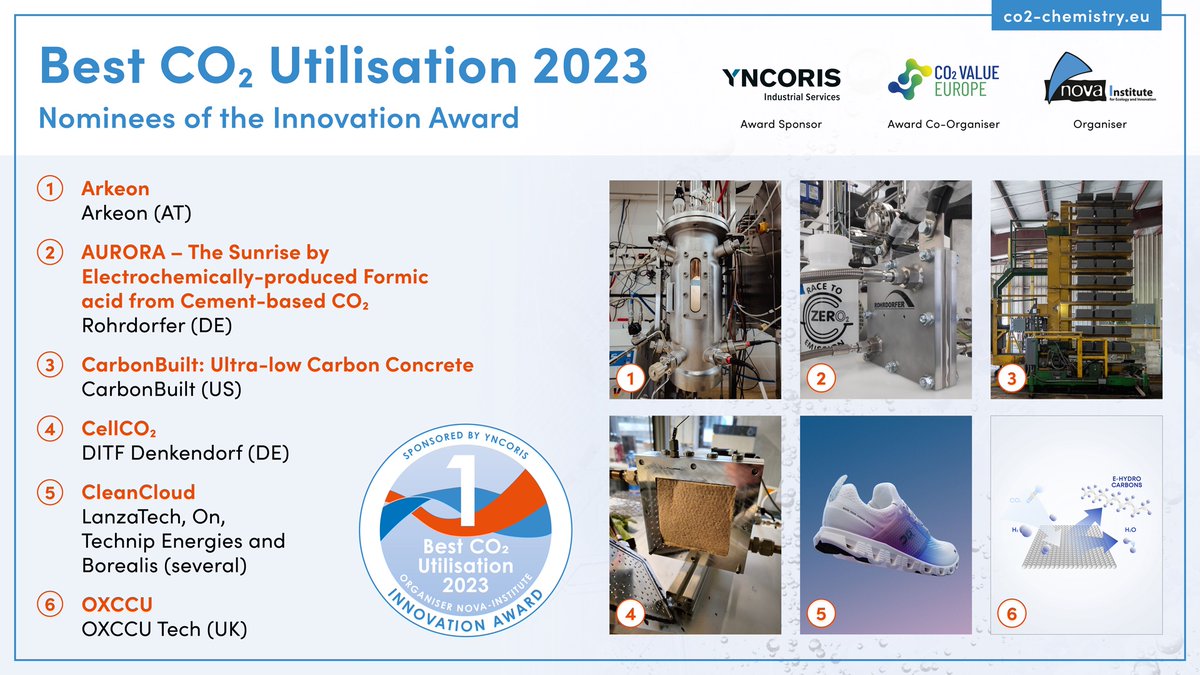 From Emission-made Shoes to Jet Fuels: Six smart Innovations make #CO₂ the feedstock of the future. Meet the six nominees for 'Best CO₂ Utilisation 2023' tinyurl.com/36byj2yf