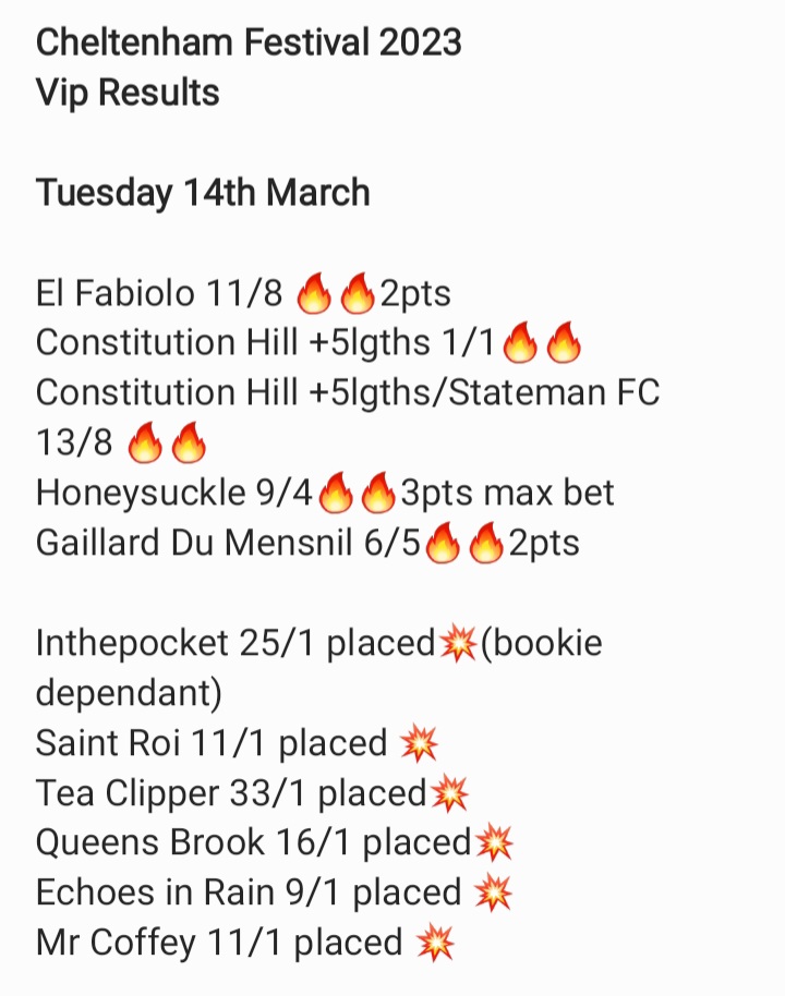 stablesecrets1's tweet photo. We're smashing Cheltenham, there's still time to jump in. Today's tips have been posted https://t.co/Ol5Cs7IvYw come join us #CheltenhamFestival #CheltenhamFestivaltips #tipster #HorseRacingTips #HorseRacing https://t.co/uIyhhWZTlG