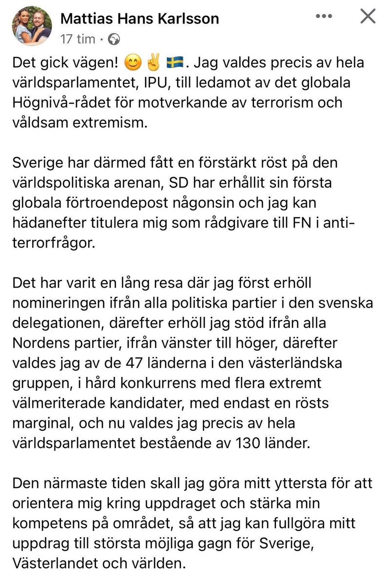 TobiasHubinette's tweet photo. Igår erhöll SD sitt första internationella uppdrag någonsin i partiets historia:

https://t.co/hjDZv966bq

Det är inget annat än ett ödets ironi: SD är det parti i landet som genom åren har frambringat och fungerat som plantskola för flest terrorister och våldsamma extremister. https://t.co/ogtgmmvwnB