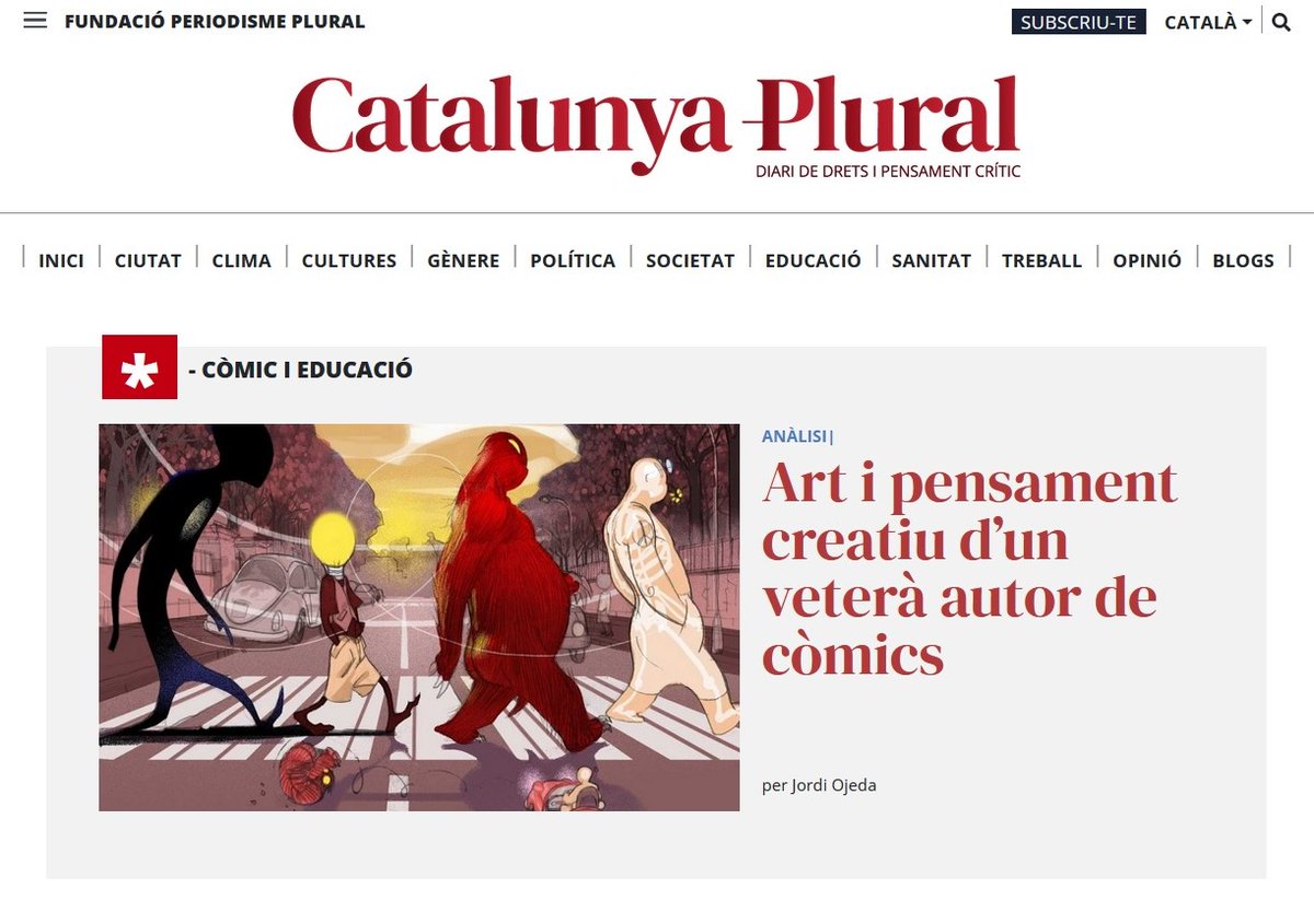 JordiOjeda's tweet photo. A la portada de @CatalunyaPlural, el meu article dedicat al #DiaDelCòmicIDelTebeo, que se celebra el 17 de març, en què realitzo un homenatge als autors de còmics, personalitzant-lo en @PasqualFerry i el seu #MrBulb. Publica @editorialdq

https://t.co/mcdk0Y7yH0

#CòmicIEducació https://t.co/97QE4cwnr5