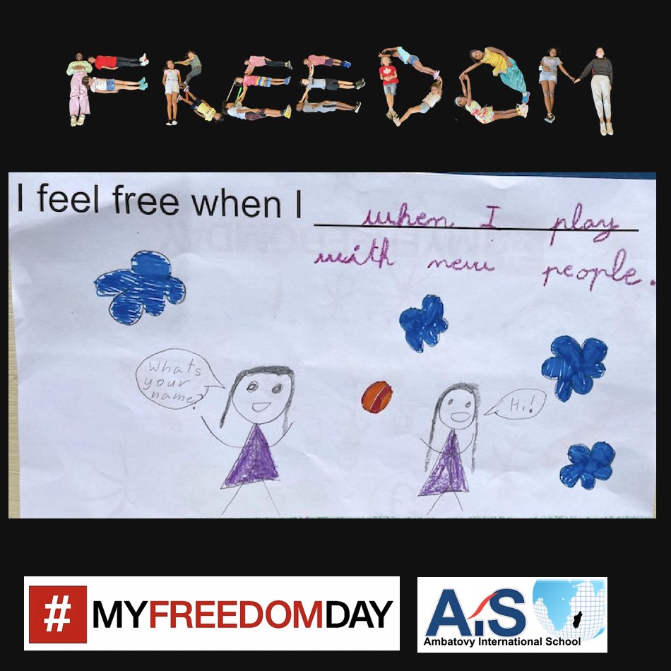 AmbatovyIS's tweet photo. Ambatovy International School in Madagascar supports #MyFreedomDay by reflecting on "I feel free when I..." May freedom ring everywhere for everyone around the world! #issedu #intled #thecgcproject #Ambatovyiseducation #Madagascar #freedom4all
@ISSCommunity https://t.co/gEe6PO6OPI