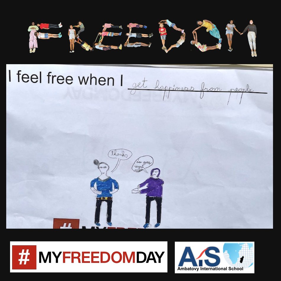 AmbatovyIS's tweet photo. Ambatovy International School in Madagascar supports #MyFreedomDay by reflecting on "I feel free when I..." May freedom ring everywhere for everyone around the world! #issedu #intled #thecgcproject #Ambatovyiseducation #Madagascar #freedom4all
@ISSCommunity https://t.co/gEe6PO6OPI