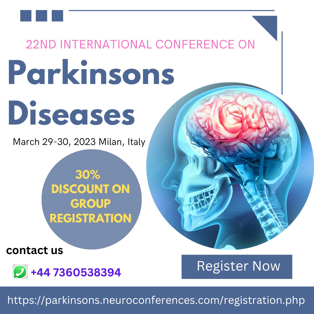 TechORate1's tweet image. #Parkinsons_Diseases Conference
parkinsons.neuroconferences.com
#March 29-30, 2023 #Milan, #Italy
Them: A Strong Determination to Evolve Advanced Medication
#PARKINSONS_2023 Invites you all speakers

30% Discount on Hurry up now and grab this opportunity at #PARKINSONS_2023
Limited Slots