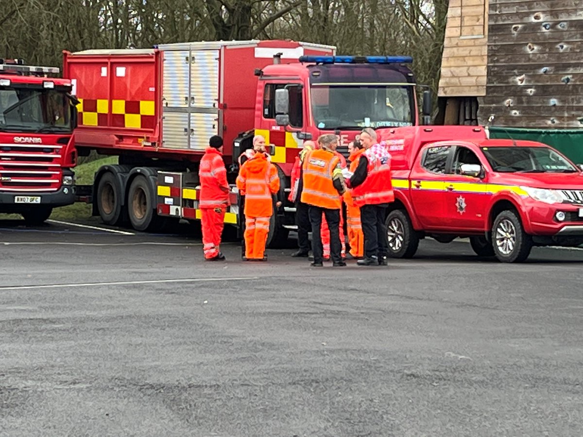 NFCC_FireChiefs's tweet photo. The HVP Capability are taking part in a national exercise today and tomorrow. Six HVPs are in attendance at the event in Warwickshire. The limited notice exercise is to ensure the capability can be mobilised within an hour. We will share more from the two-day exercise. https://t.co/JQUHvRNLS8
