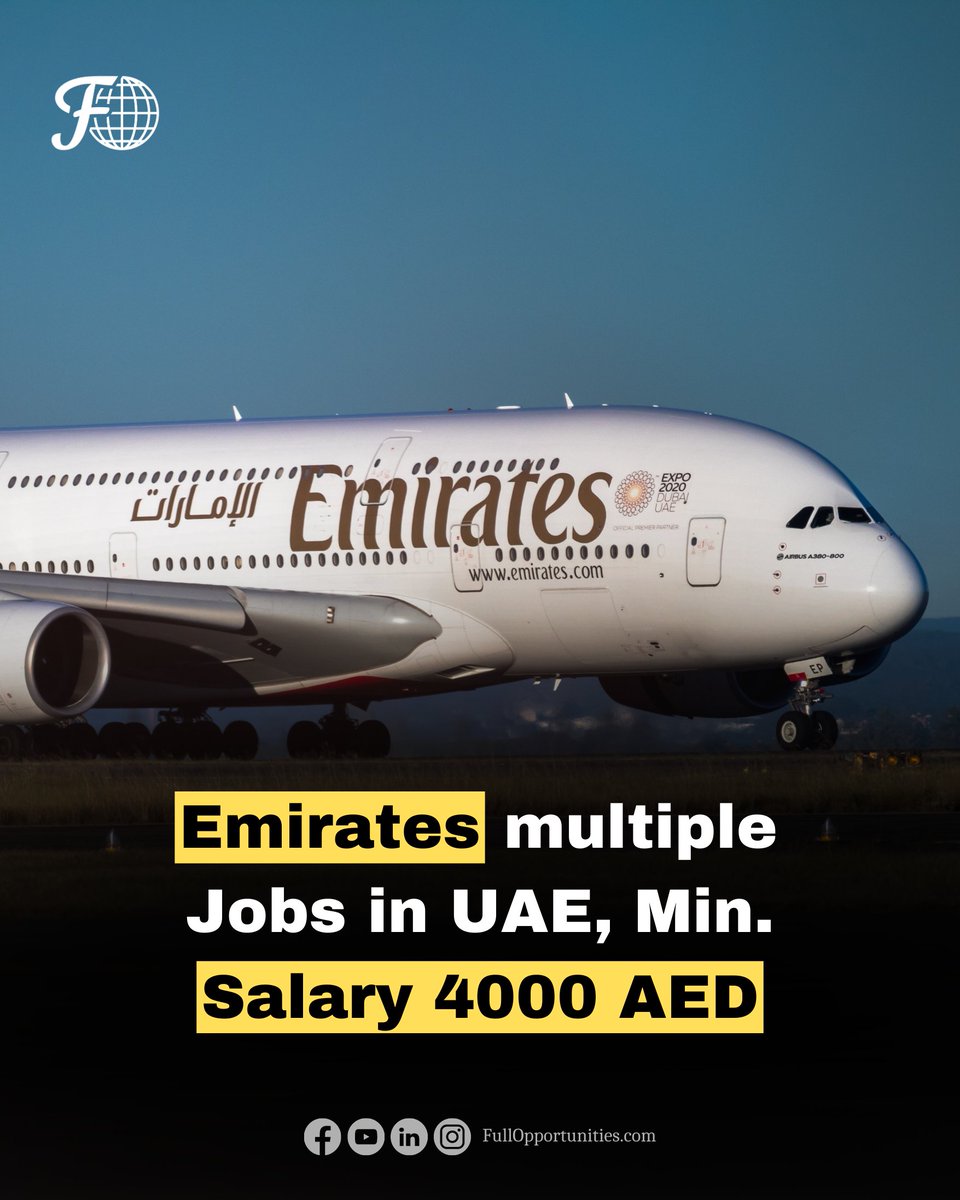 F_Opportunities's tweet photo. 🌟Emirates is hiring in UAE!✈️ Unleash your potential with top aviation careers💼, starting at 4000 AED💰 & amazing benefits!🎉 Apply now👉
For more details: https://t.co/KcD6HZqeoR
#EmiratesJobs #UAEcareers #AviationJobs #JobSearch #NowHiring #careers #aviation https://t.co/FgFzFD7kBf
