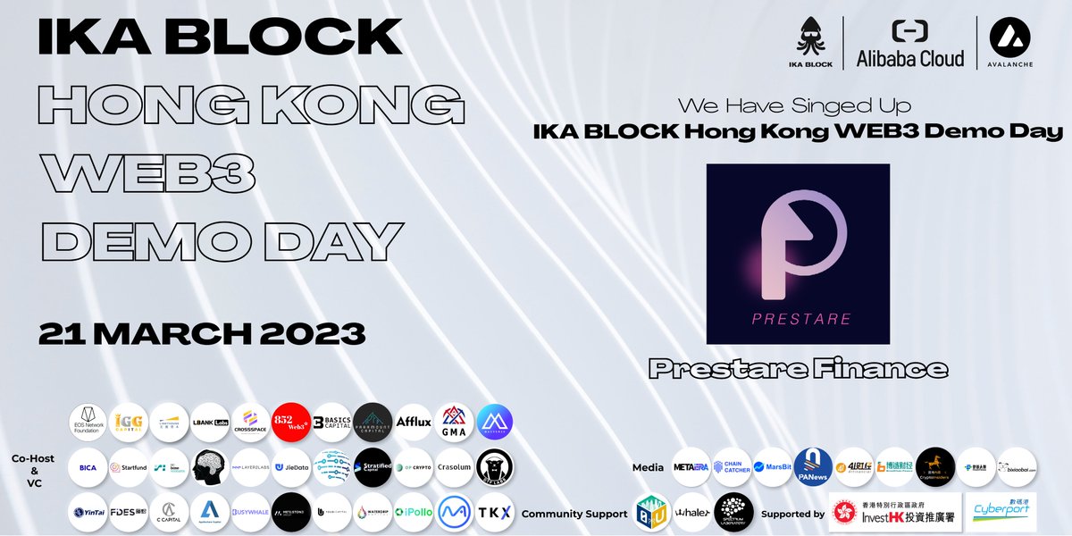 PrestareFinance's tweet photo. Gm!

We're excited to announce our partnership with 
@ika_block
 to co-host the IKA Block Hong Kong Web3 Demo Day!

🗓 21 March
⏰ 10:30am - 8:30pm (GMT +8)

🔗 Project Registration link:
https://t.co/zUP6MGXJCD https://t.co/IC3rniyuhI