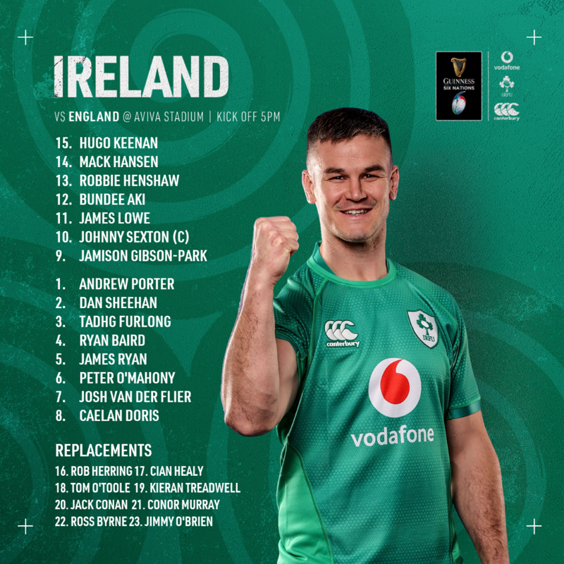 IrishRugby's tweet photo. Our line up for Super Saturday at the Aviva! 💪

#TeamOfUs | #GuinnessSixNations