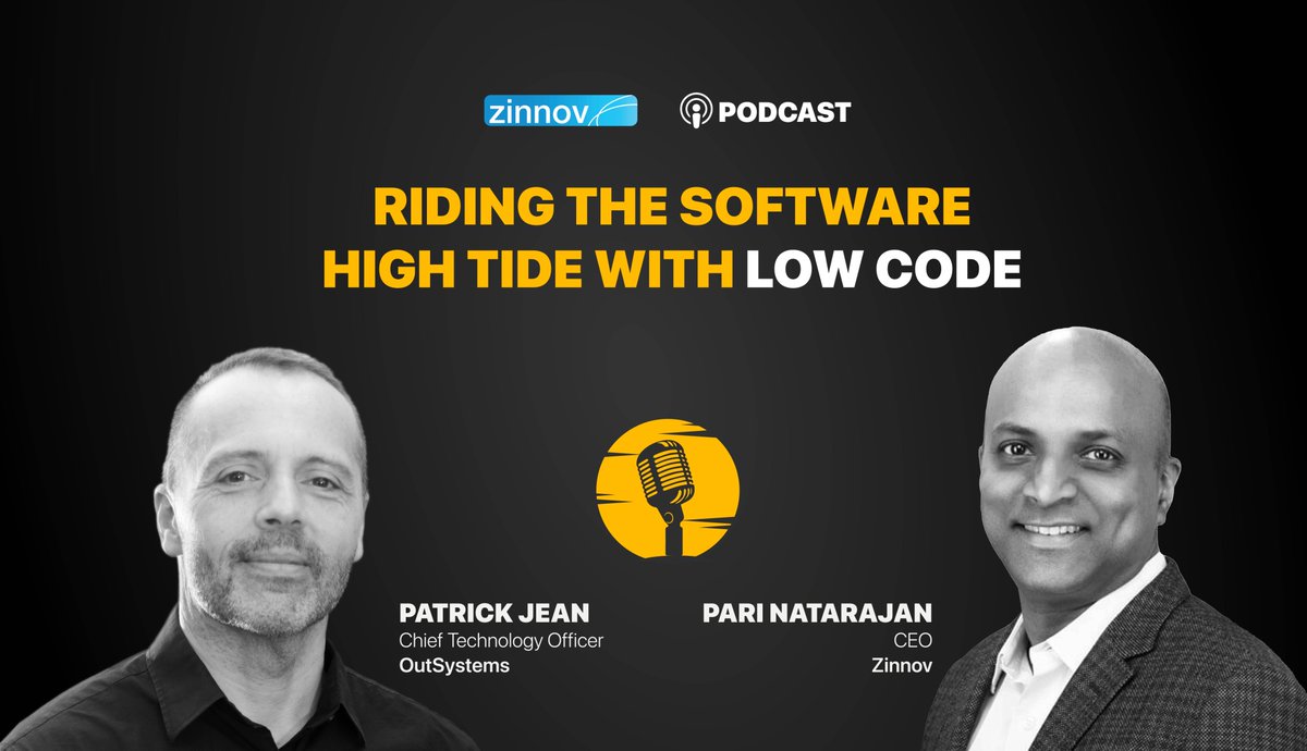 Zinnov's tweet image. Delving on multiple themes about the role of #LowCode today, @patrickdjean, @OutSystems and @parinatarajan, @Zinnov chat about how #LowCodetech is proving to be a core enabler of app software development.

Tune in to this #ZinnovPodcast to know more: at.zinnov.com/3INYrRb