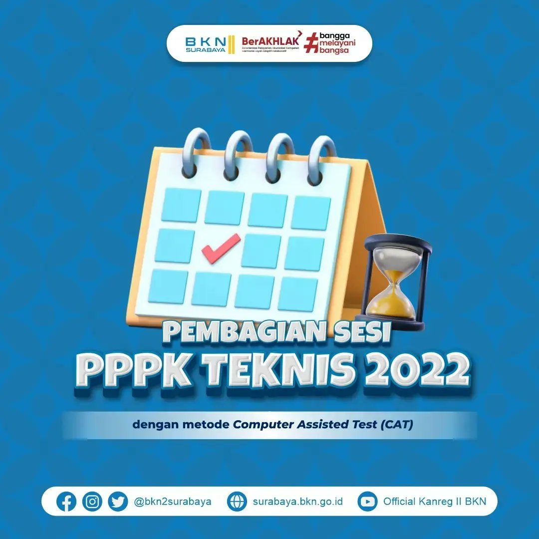 bkn2surabaya's tweet photo. #SobatBKN yg tidak kalah penting untuk diperhatikan adalah sesi seleksi ya.. Usahakan hadir 30 menit sebelum sesi berlangsung, karena tahapan sebelum ujian memakan waktu sekitar 90 menit. Mimin tunggu di Kanreg II BKN yaa ππ
#PPPKTenkes #ASN #ASNBanggaMelayaniBangsa #CATBKN https://t.co/pOOCsMyNWt
