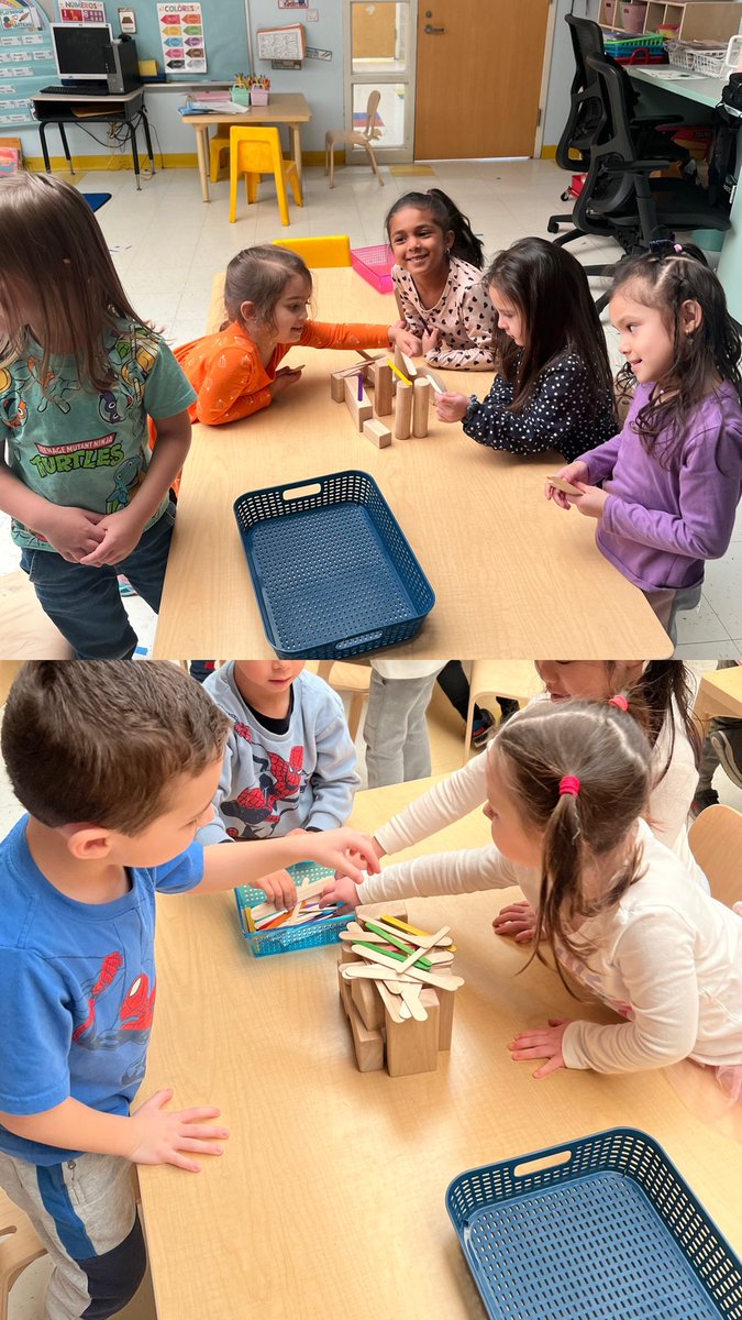 Using team work, creativity, and imagination to build strong homes for the 3 Little Pigs! The big bad wolf  couldn’t blow their homes away! #MineolaProud <a href="/MineolaUFSD/">Mineola UFSD</a> <a href="/Lvirzera/">Lisa Virzera</a> #prek #duallanguage