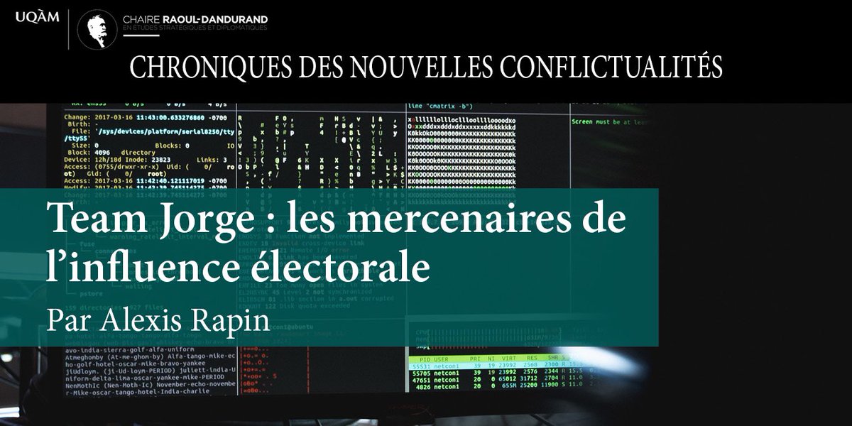 Alexis Rapin (@alexis_rapin) on Twitter photo Dans notre dernière chronique <a href="/RDandurand/">ChaireRaoulDandurand</a> je reviens sur l’affaire « Team Jorge », obscure firme 🇮🇱 marchandant des opérations d’influence électorale. Inquiétant, mais le cas Cambridge Analytica montre le danger d’exagérer le succès de ces mercenaires.
▶️ dandurand.uqam.ca/wp-content/upl… Dans notre dernière chronique <a href="/RDandurand/">ChaireRaoulDandurand</a> je reviens sur l’affaire « Team Jorge », obscure firme 🇮🇱 marchandant des opérations d’influence électorale. Inquiétant, mais le cas Cambridge Analytica montre le danger d’exagérer le succès de ces mercenaires.
▶️ dandurand.uqam.ca/wp-content/upl…