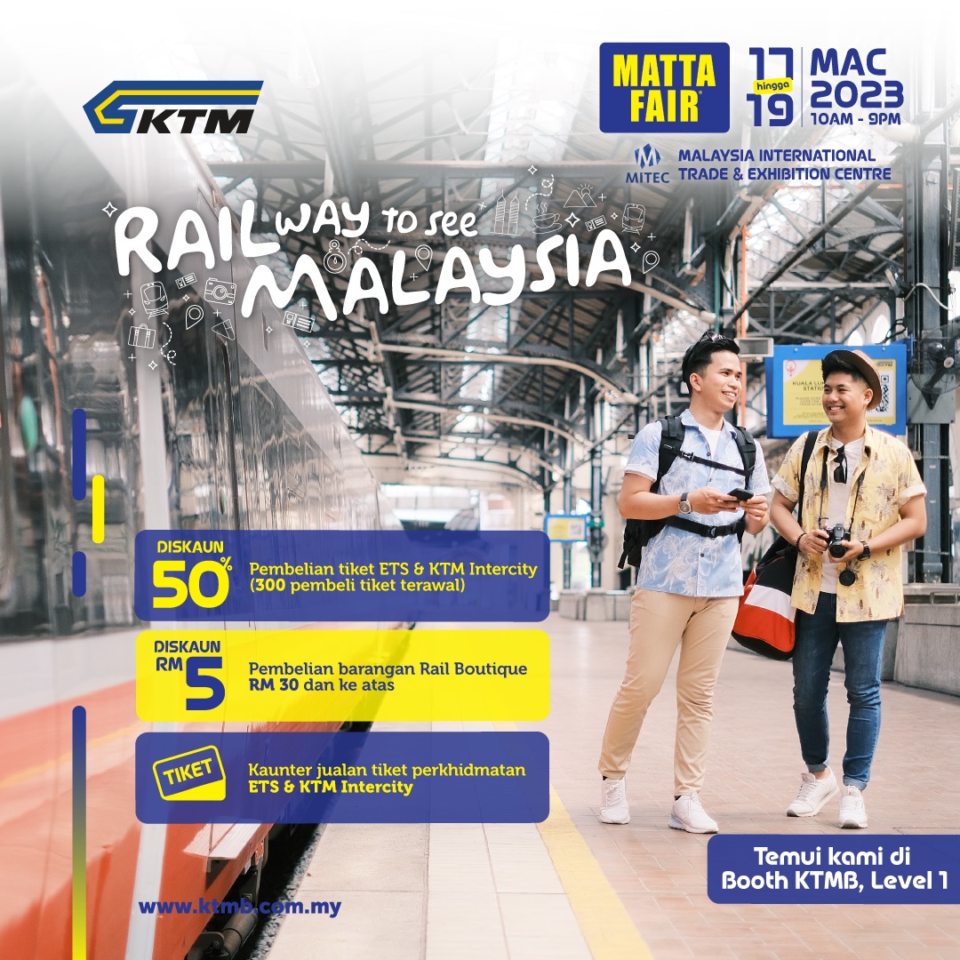 ktm_berhad's tweet image. 𝐃𝐢𝐬𝐤𝐚𝐮𝐧 𝟓𝟎% 𝐮𝐧𝐭𝐮𝐤 𝐩𝐞𝐧𝐠𝐮𝐧𝐣𝐮𝐧𝐠 𝐌𝐚𝐭𝐭𝐚 𝐅𝐚𝐢𝐫

Kunjungi booth KTMB, Aras 1, MITEC esok sehingga 19 Mac 2023 untuk pelbagai tawaran istimewa. 

Jangan ketinggalan gais. Jumpa di sana.

#MattaFair2023