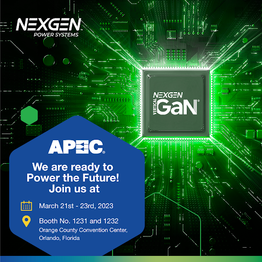 NexgenPower's tweet photo. Innovation is the mother of all breakthroughs. And we’re getting a headstart @APEC_Conf 2023! 

Meet us there! March 21st - 23rd, 2023. Orlando, Florida. https://t.co/l6hPqjcGkv
#verticalgan #semiconductortechnology https://t.co/ZUUT2zq7gC