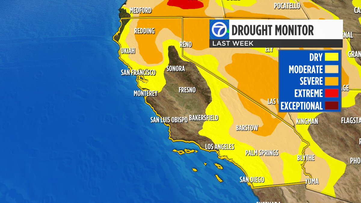 DrewTumaABC7's tweet image. BREAKING: For the 1st time in more than 3 years, most of the Bay Area has completely wiped out the dry/drought conditions on the latest drought monitor. Nearly 64% of California is now out of the drought (dry category is not considered drought, only moderate or greater).