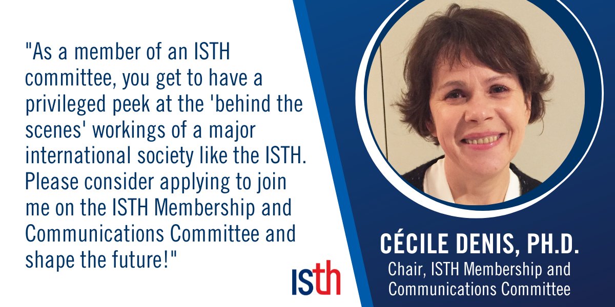 isth's tweet photo. If you want a "privileged peek at the 'behind the scenes' workings of a major international society," consider applying to join the ISTH Membership and Communications Committee with @cecile_denis as Chair. Learn more and apply by March 28 here: https://t.co/HZhRkjotaa https://t.co/HNJaCLF9yQ