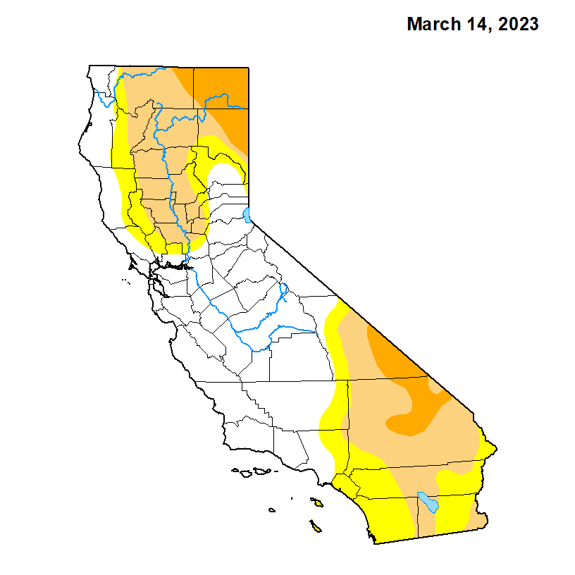cinpimentelnews's tweet photo. #BREAKINGNEWS Most of the #BayArea is OUT of the #drought ,the yellow is the Abnormally Dry category in 3 out of 9 counties (Sonoma, Napa, Solano) @nbcbayarea https://t.co/b2tteUOAm2