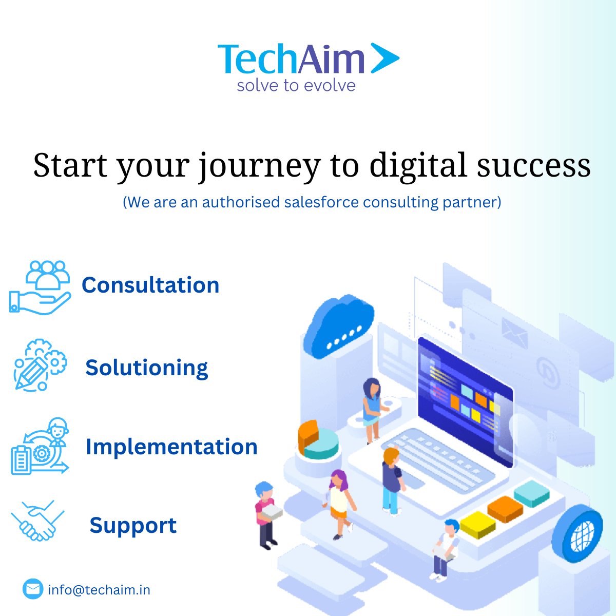 Start your journey to digital success with techaim.
#techaim #salesforce #consulting #services #businessgrowth #support