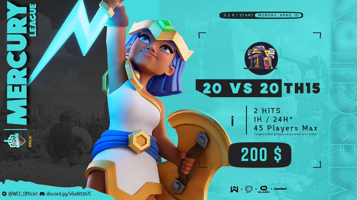 WCC_Officiel's tweet photo. Registrations for our season 2, part 1, are officially open!

3differents leagues:

Crystal League: 10vs10 TH15 
Mercury League: 20vs20 TH15
Lotus League: 15vs15 Mixed.

Registration on our discord
https://t.co/4VefgpO8e2 https://t.co/detnL2FhIB