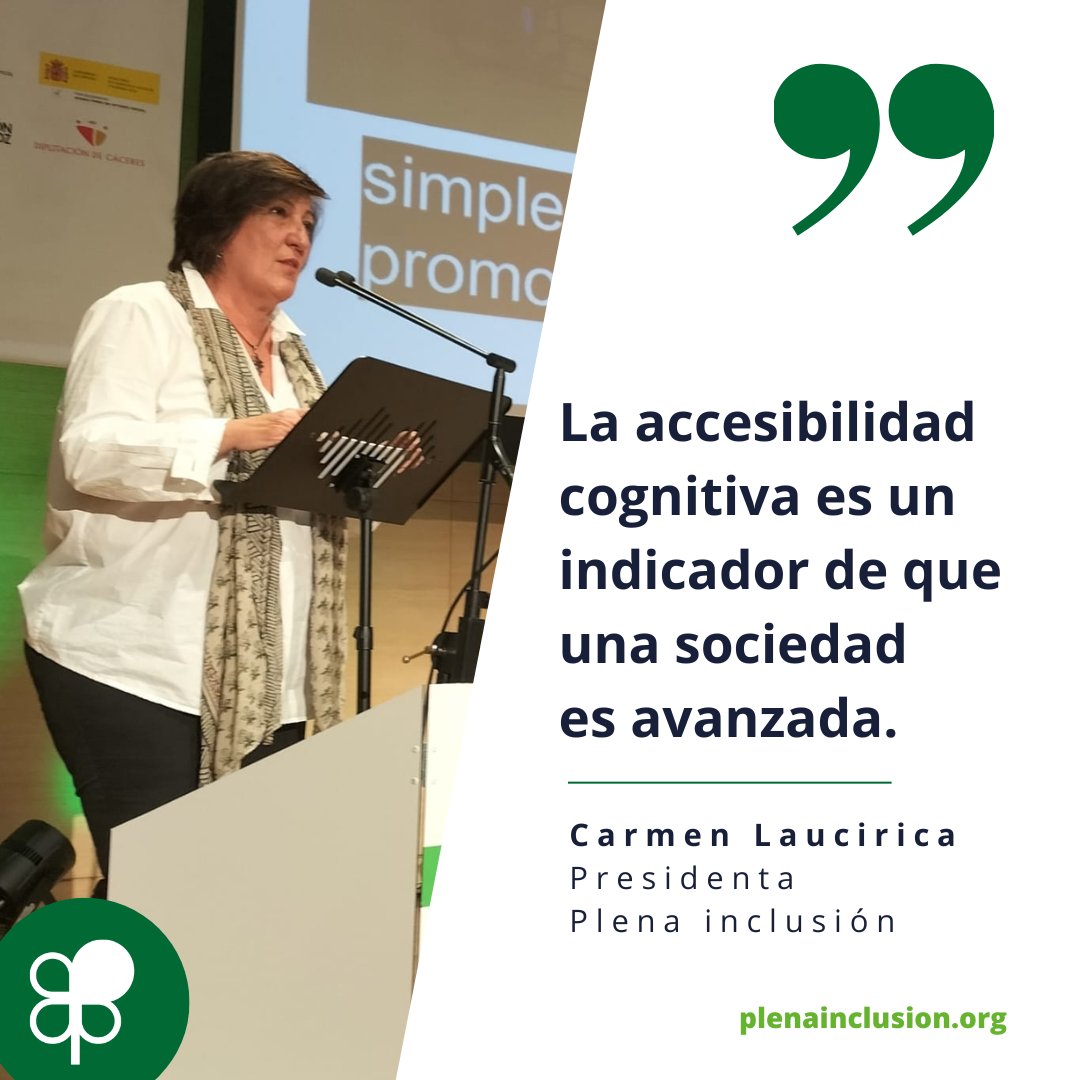 Carmen Laucirica, presidenta de <a href="/Plenainclusion/">🍀 Plena inclusión</a>, en la inauguración del Congreso Internacional de #AccesibilidadCognitiva:

"La accesibilidad cognitiva es un indicador de que una sociedad es avanzada"