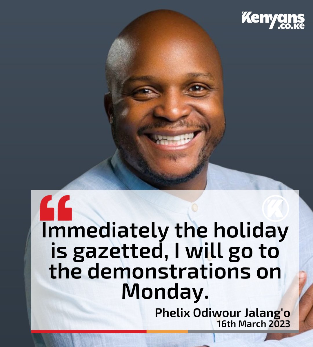 Kenyans's tweet photo. Jalang’o says he will join Raila's mass action once the day is gazetted as a holiday https://t.co/ymbq4IweXp