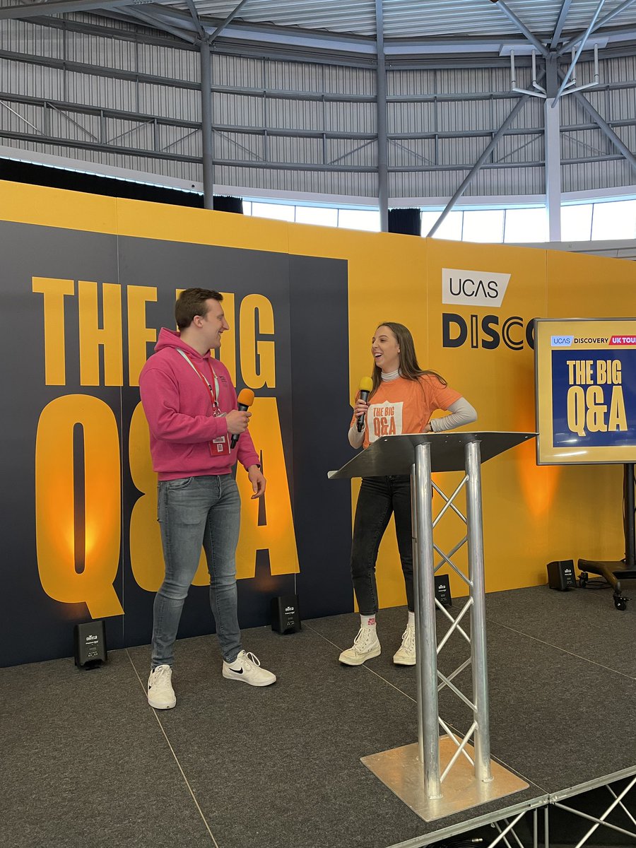 Day 1 of @ucas_online Derby exhibition! Great to be on the ‘big Q&A’ stage this morning with Toby! Catch us there again for any questions at 2pm! 😊 #ucasdiscovery #ucas #derbyarena