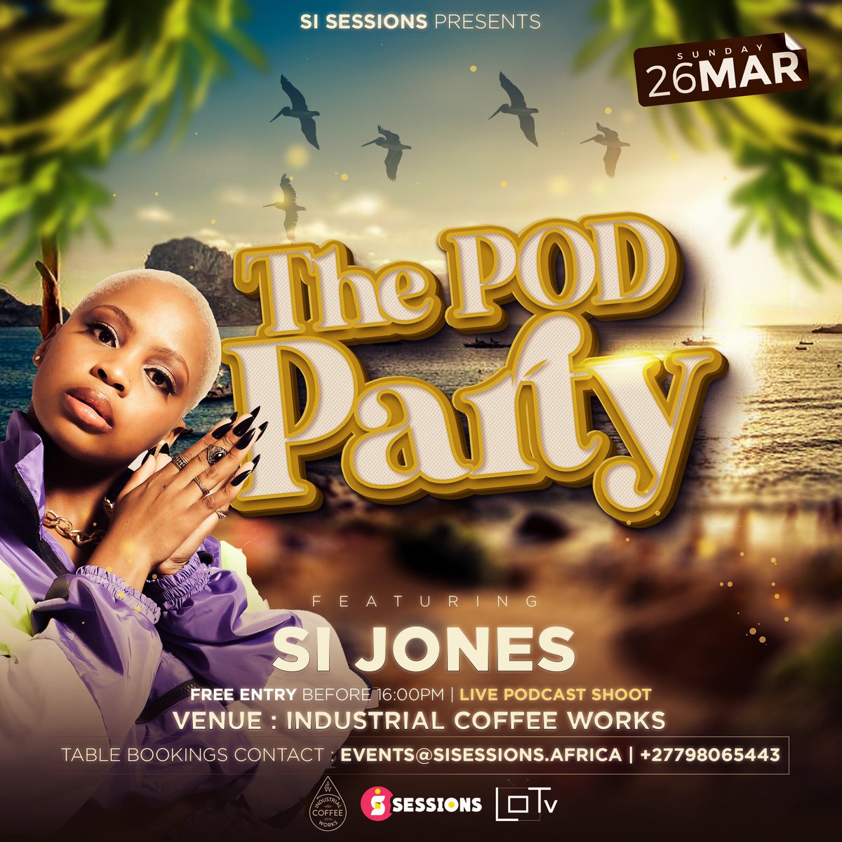 SI_JONESZA's tweet photo. So I did say I’d be coming back with more details. The home of the live podcast #ThePodParty is having its first show on the 26th March 😄 ft @ThandiDraai @Fif_laaa @djladylebo & myself 🌱 https://t.co/me3IyrUDMN