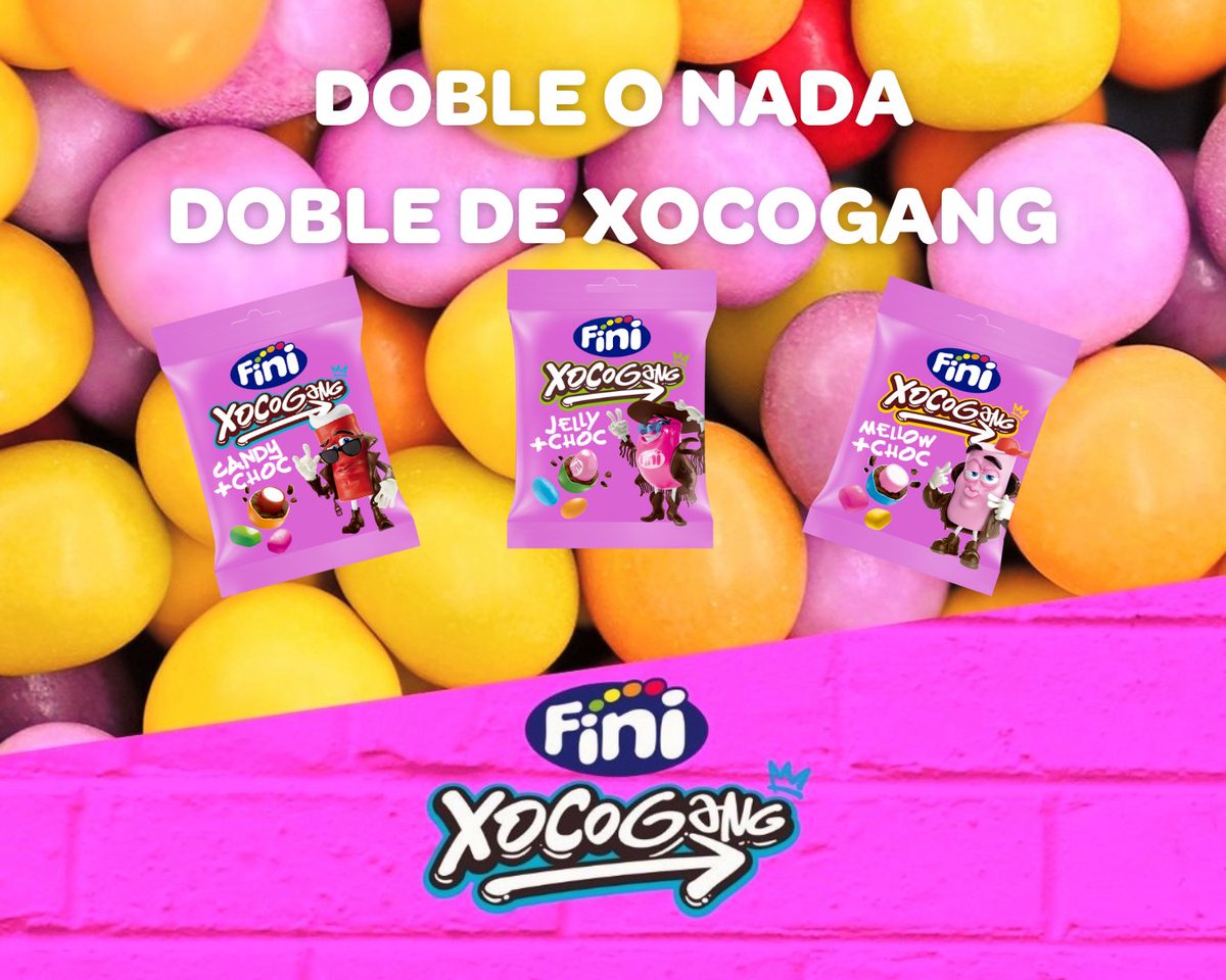 Fini_golosinas's tweet photo. 😈 DOBLE O NADA - SORTEO de un lote doble de XOCOGANG para ver las ganas que tenéis de probarlos #FINIlovers 

Para participar:

🍬Seguir a esta cuenta
🍬RT mencionando a la persona con quien compartirás los lotes

Ganador/a mañana a las 14:00h ¡Participa! https://t.co/WzUpmevmra
