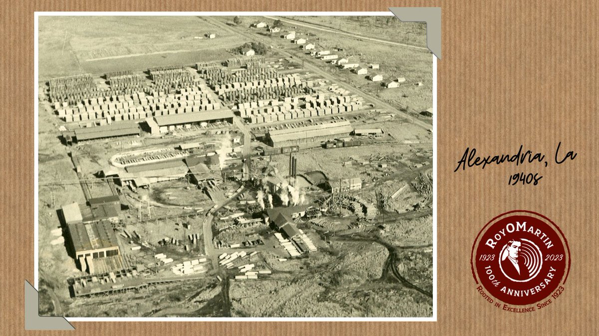 RoyOMartin's tweet photo. #TBT ⏳ (1940s) Aerial view of Roy O. Martin Lumber Company in Alexandria. WWII brought unexpected prosperity to the company. The war had found the Martins with a requisite stockpile of lumber, which was available for immediate use for military efforts.
#ROM100 #RoyOMartinTBT https://t.co/sa0VLjbLHG
