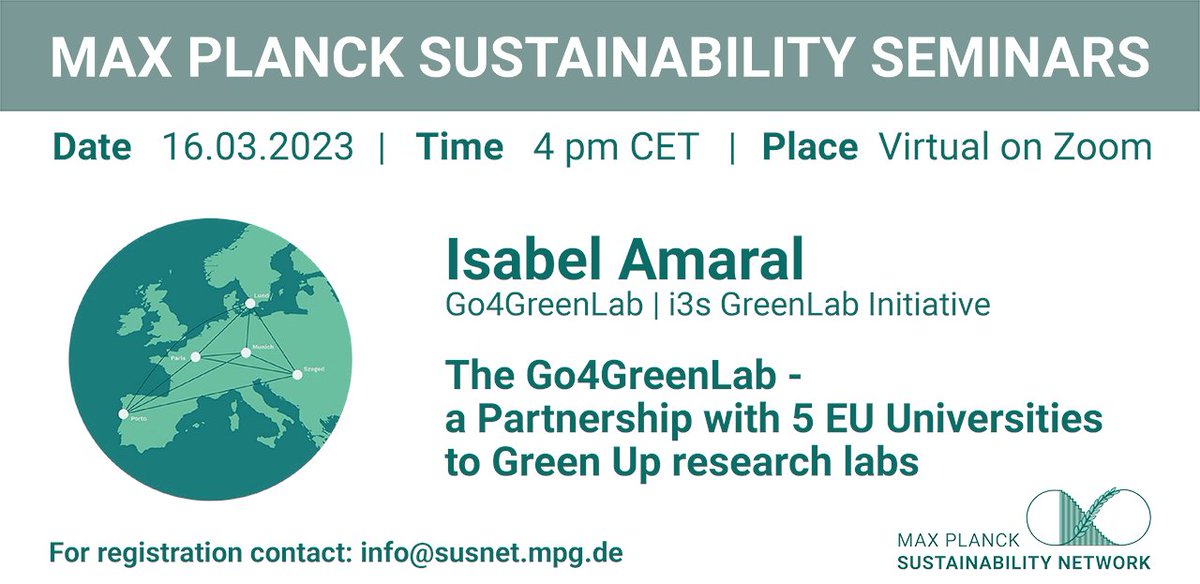 Join our seminar today and learn about GO4GREENLAB with Isabel Amaral! Register here: nachhaltigkeitsnetzwerk.mpg.de/sustainability…