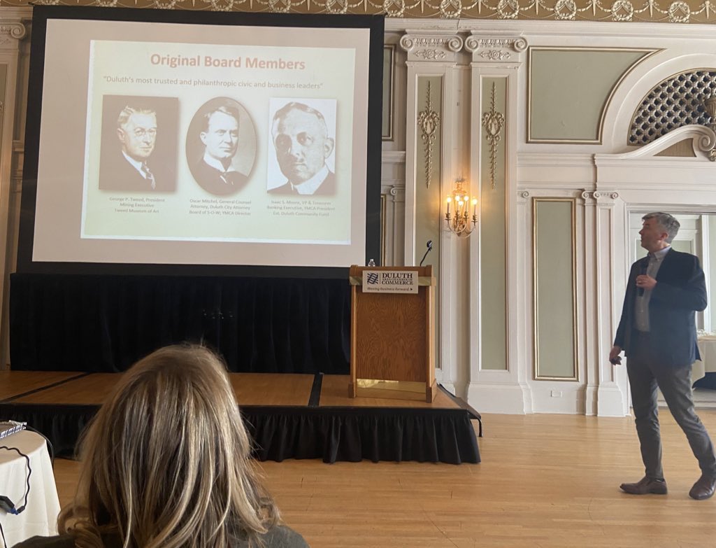 DanielFanning's tweet photo. Great to hear from my former boss and our former Mayor, @Ness_Duluth, at @DuluthChamber’s Let’s do Lunch earlier this week. Don continues to make a positive difference in our community, as executive director of the Ordean Foundation. He’s a man I respect, admire and appreciate. https://t.co/7iuG7nO2e9