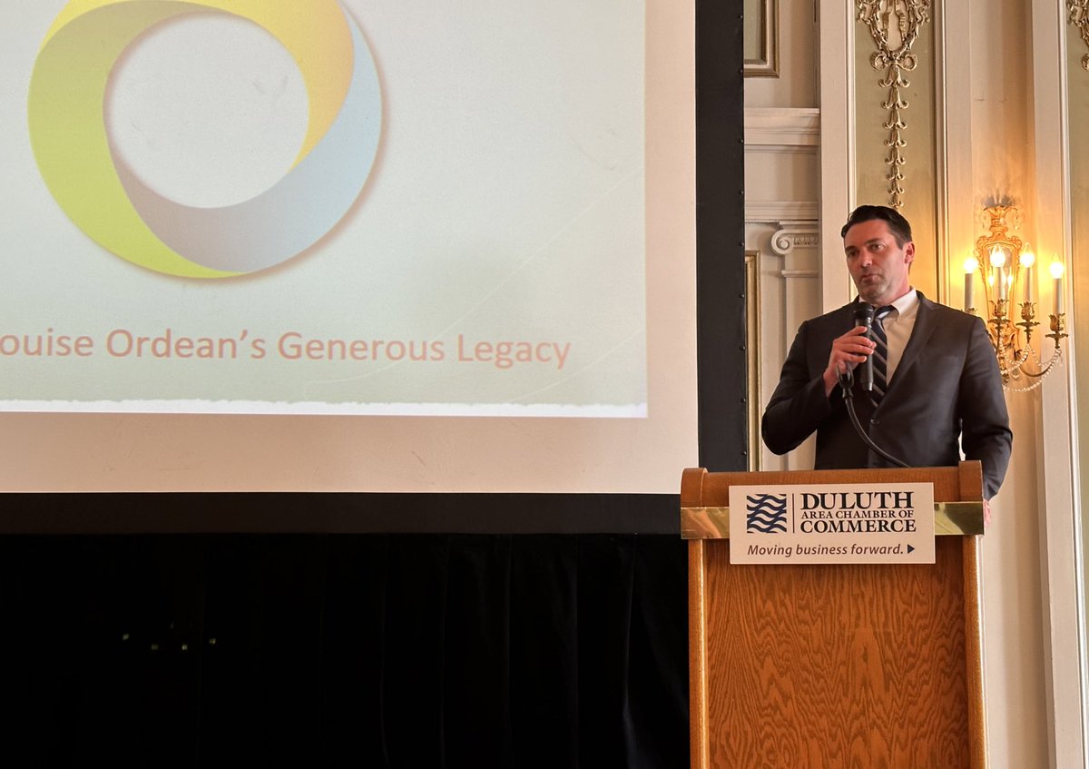 DanielFanning's tweet photo. Great to hear from my former boss and our former Mayor, @Ness_Duluth, at @DuluthChamber’s Let’s do Lunch earlier this week. Don continues to make a positive difference in our community, as executive director of the Ordean Foundation. He’s a man I respect, admire and appreciate. https://t.co/7iuG7nO2e9