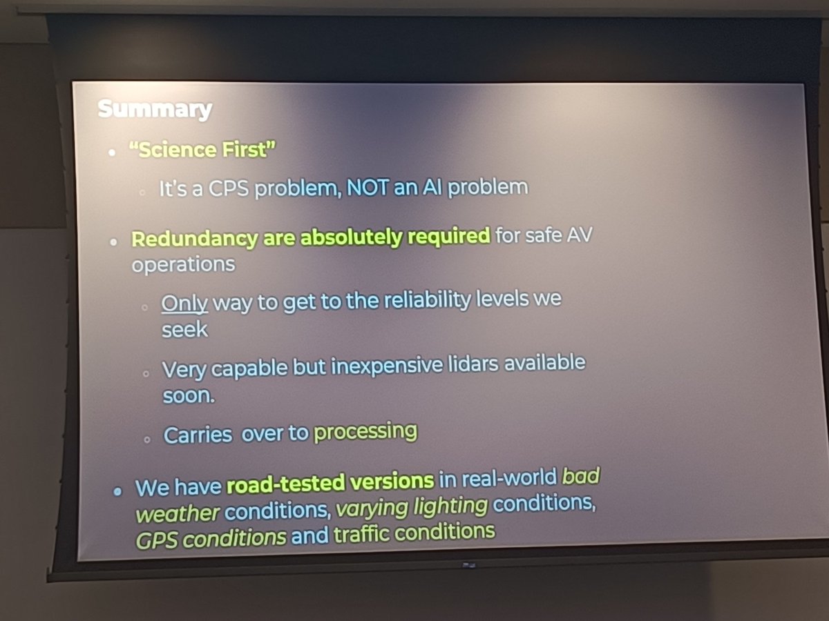 sandip2201's tweet image. Interesting takeaway from a keynote by Prof. Raj Rajkumar from CMU on AVs at #Percom2023 - &quot;It&apos;s a CPS problem, NOT an AI problem&quot;. Models may have 90% accuracy, but then what about the remaining 10%? May fallback to manual but how to know whether the o/p is in 90% or that 10%