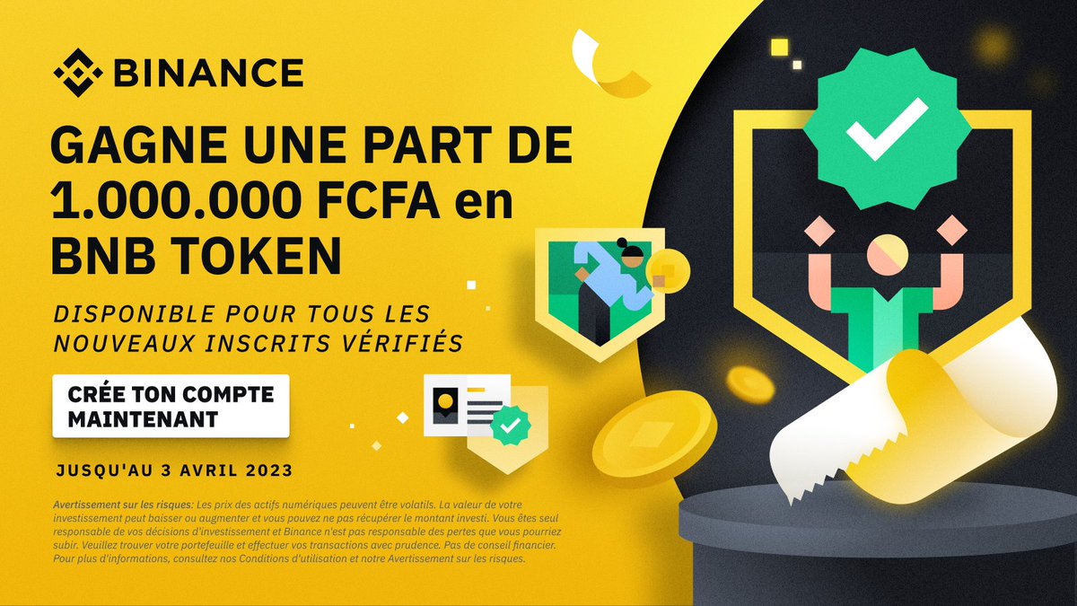 binanceafrique's tweet photo. 1.000.000 FCFA à partager 🔥

Pas encore de compte Binance ? 😲

Ne manquez pas cette opportunité. Du 16 mars au 3 avril 2023, vérifiez votre compte Binance et partagez une cagnotte de 1 million de FCFA.  

Participe ici 🔗https://t.co/GD1SDBuTEF https://t.co/zB87JXEeW5
