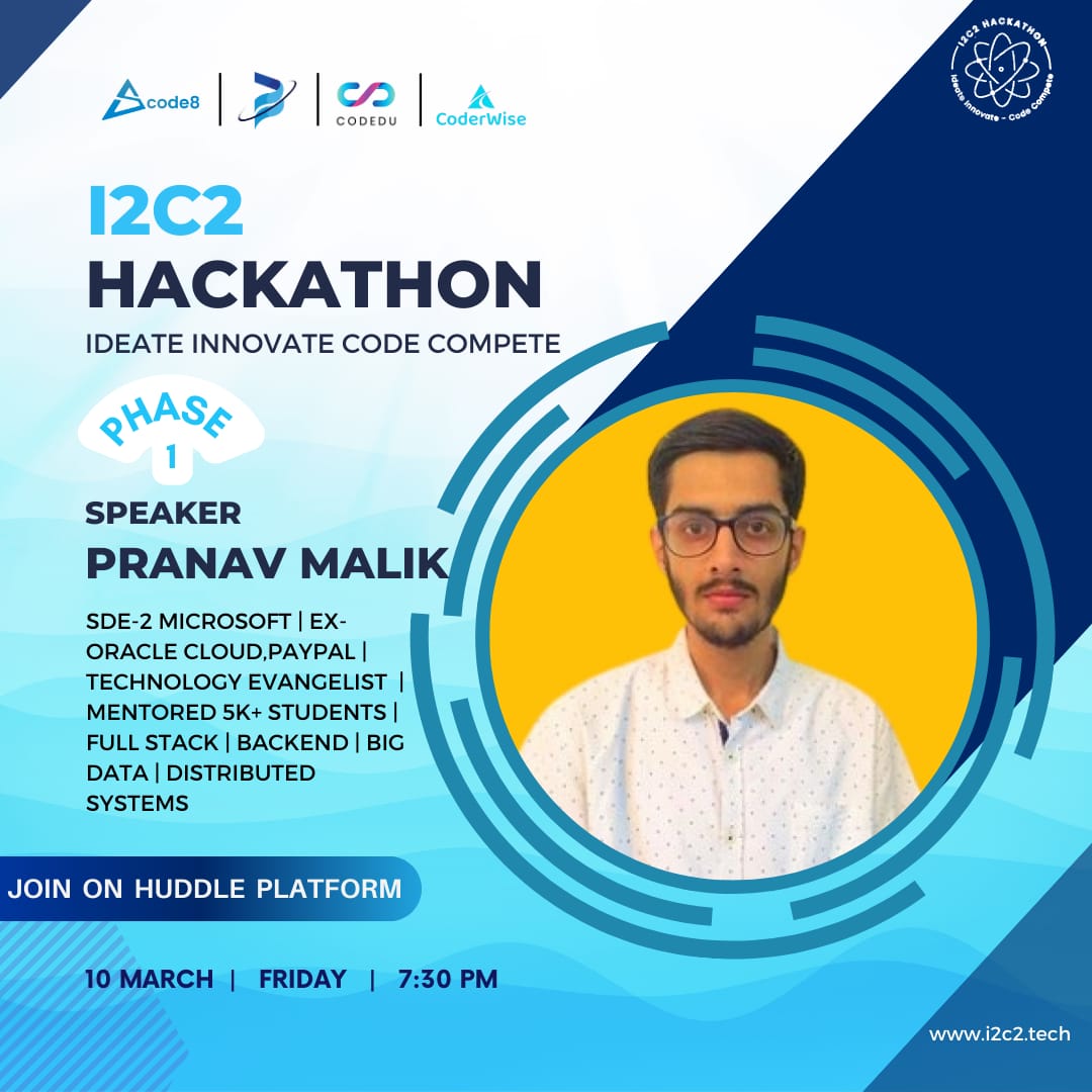 i2c2hackathon's tweet image. Join us in welcoming our phase 1 speaker Pranav Malik as they share their invaluable insights and expertise . Don&apos;t miss this chance to learn from one of the best in the industry! #guestspeaker #insights #expertise #learning #networking