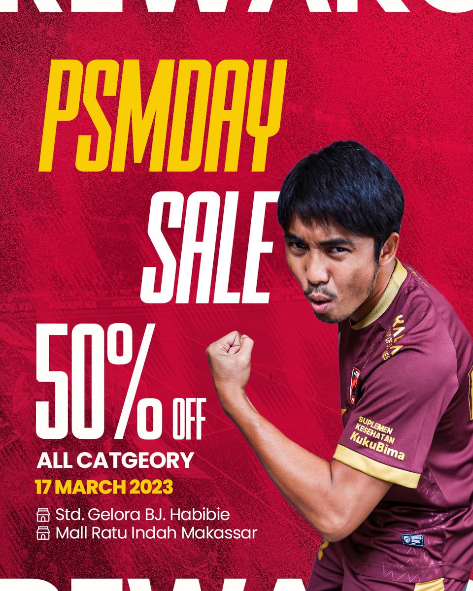 PSM_Makassar's tweet photo. Yang besok hadir di Gelora B.J. Habibie, Parepare, jangan lupa mampir ke booth PSM Store, diskon 50% semua item guys ๐คฉ
Yang di Makassar, langsung mki merapat ke PSM Store Mall Ratu Indah nah โจ
#Rewako #EwakoPSM https://t.co/Ss6eUHfiPu