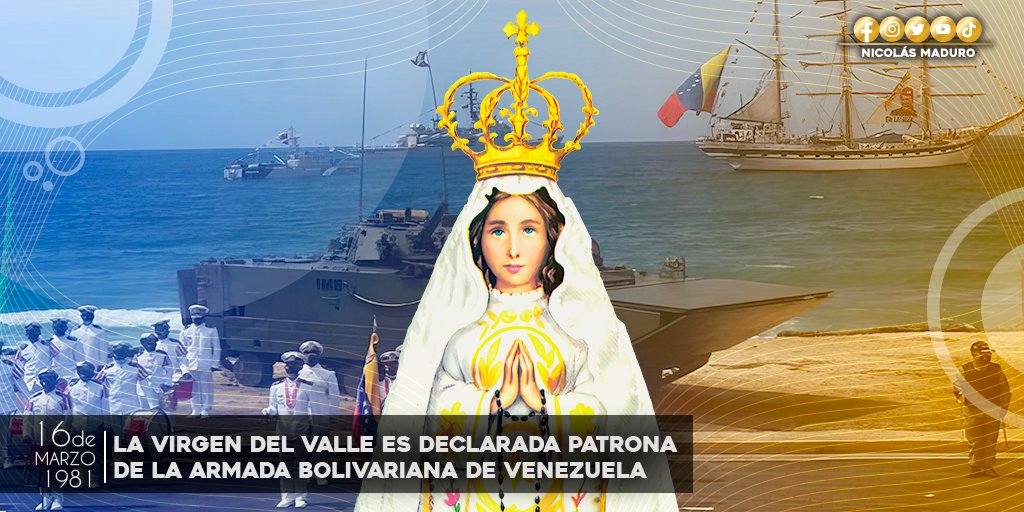 En el aniversario de la proclamación como patrona y protectora de la Armada Bolivariana de Venezuela, rogamos a la Virgen del Valle para que extienda su mano misericordiosa y guíe a los guerreros y guerreras del mar, héroes y heroínas de nuestra Patria.