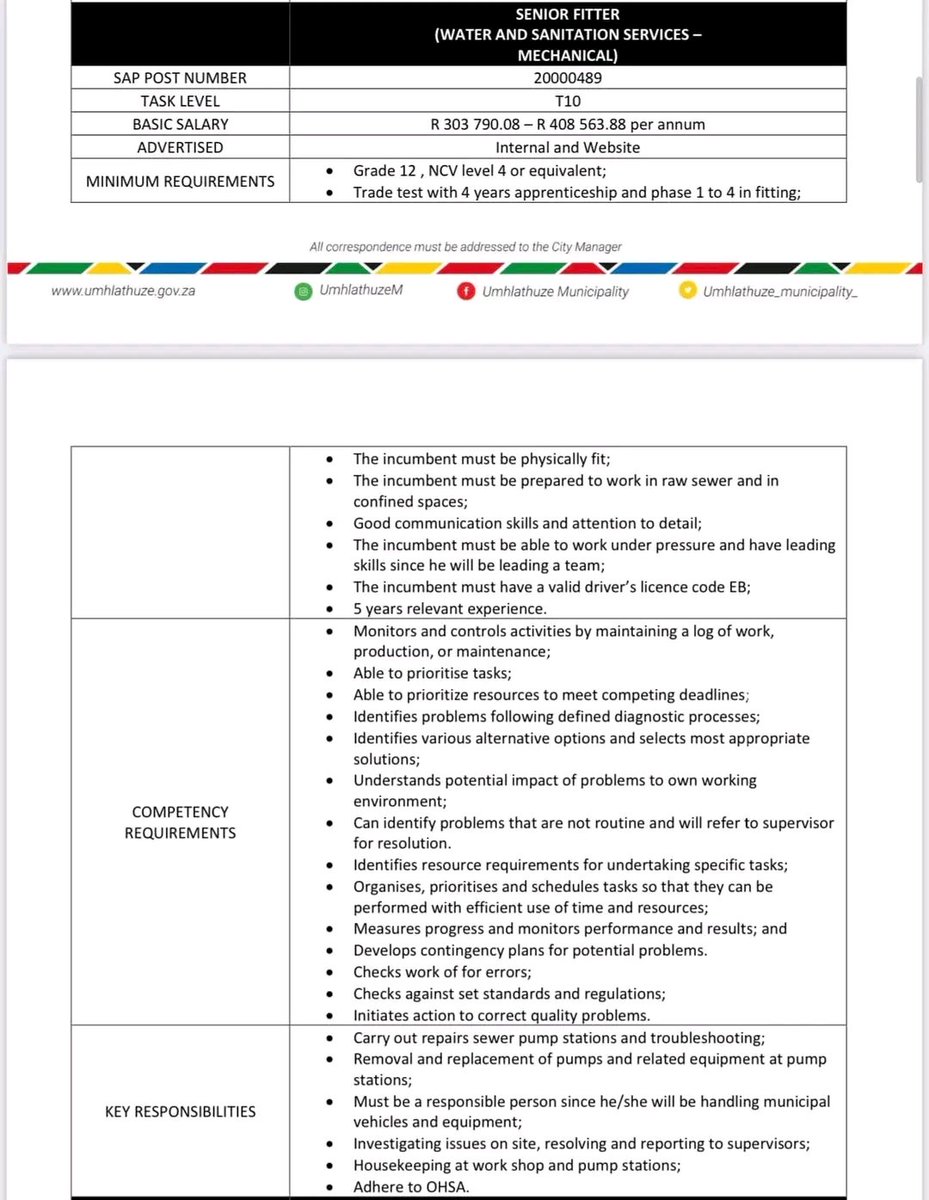 City of uMhlathuze Vacancies 

Closing Date: 24 MARCH 2023 @ 12H00

All applicants must forward a comprehensive CV (Preferably in English) to the: Deputy City Manager: Corporate Services by email to: vacancies@umhlathuze.gov.za