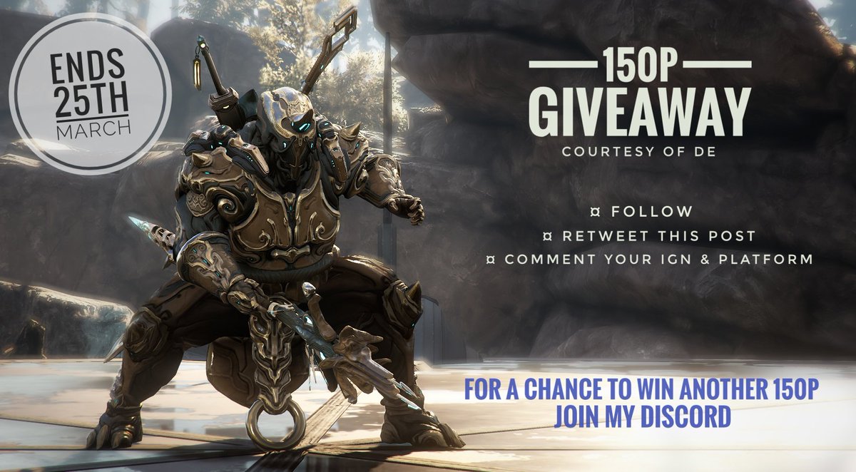 DEUS_WF's tweet photo. 150ᴘ ɢɪᴠᴇᴀᴡᴀʏ - ᴄᴏᴜʀᴛᴇꜱʏ ᴏꜰ @PlayWarframe
ʜᴏᴡ ᴛᴏ ᴇɴᴛᴇʀ ʙᴇʟᴏᴡ! 

ꜰᴏʀ ᴀ ᴄʜᴀɴᴄᴇ ᴛᴏ ᴡɪɴ ᴀɴᴏᴛʜᴇʀ 150ᴘ, ᴊᴏɪɴ ᴍʏ ᴅɪꜱᴄᴏʀᴅ ꜱᴇʀᴠᴇʀ!
https://t.co/Lu7KTXyaQ1

#warframe #grendel #giveaway https://t.co/sJ08rMPNw5