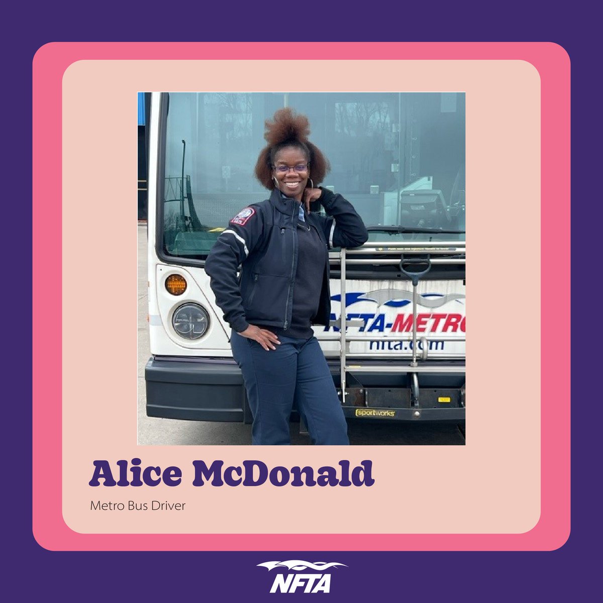 NFTAMetro's tweet photo. Let's #MeetMetro for #WomensHistoryMonth
Alice McDonald has been a driver for 19+ years and says, “Driving a Metro bus is a great adventure. Many of our riders enjoy seeing a female face – it’s refreshing for them.” https://t.co/tYPDxla0JM
