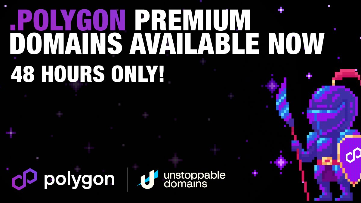 unstoppableweb's tweet photo. Get ready! 🙌 We’re hosting a 48H premium .polygon domain drop with @0xPolygon — inspired by popular gamertags, 3-digit domains AND 2-digit domains with custom AI artwork, for the first time ever!

Available exclusively for the next 48 hours: https://t.co/wf8DSjMutv https://t.co/vcU5iQ4EQz