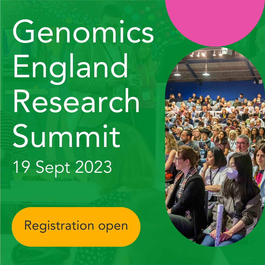 The Genomics England Research Summit is back!🧬 In person, in London, on 19 September. Register early to secure your seat and hear the latest in cancer and rare disease genomics - bit.ly/GERS2023

#GERS2023