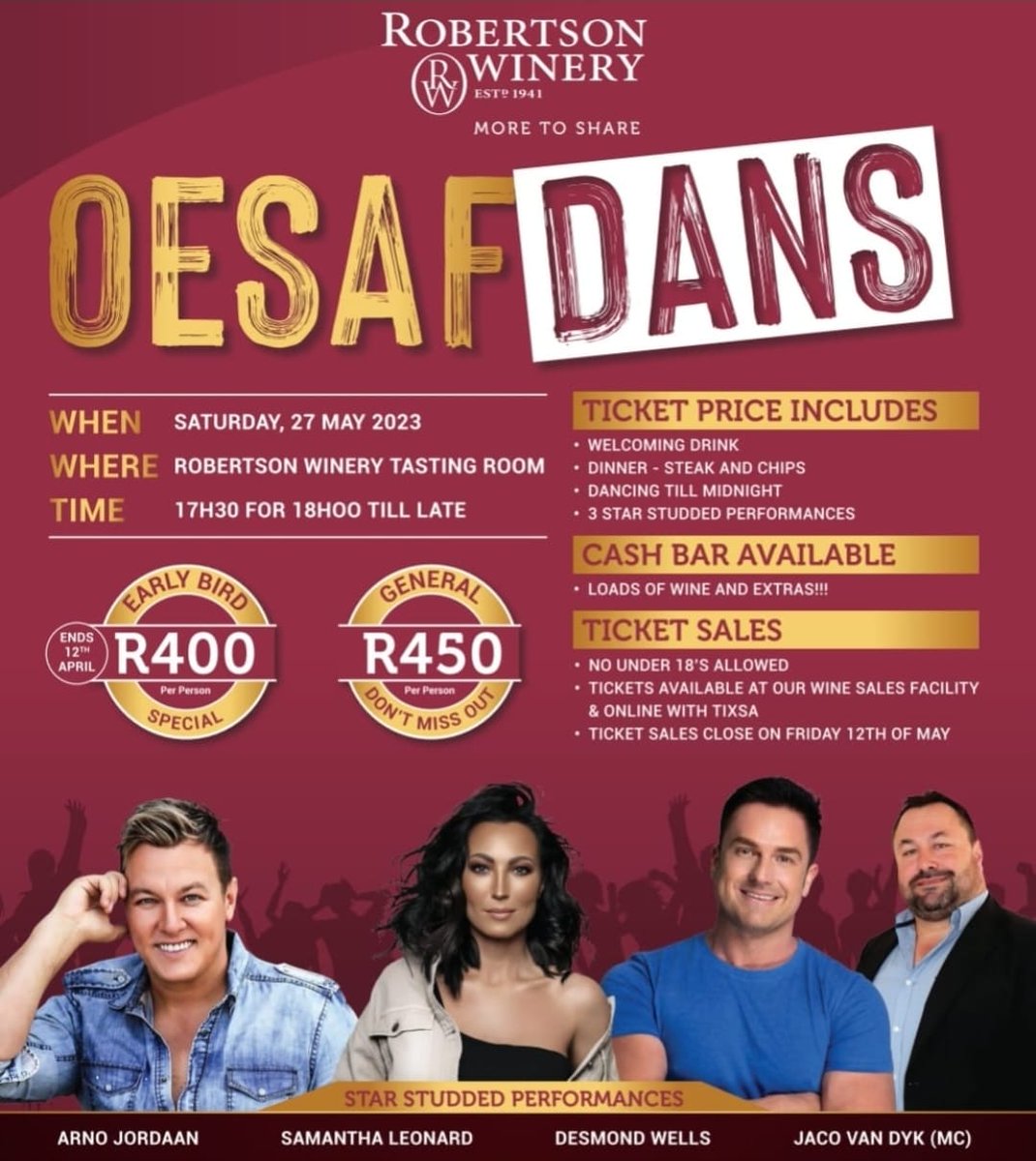 Kom kuier saam…

Kry jou “Earlybird” kaartjie nou by Tixsa deur die skakel te volg:

bit.ly/3ZzFtVy