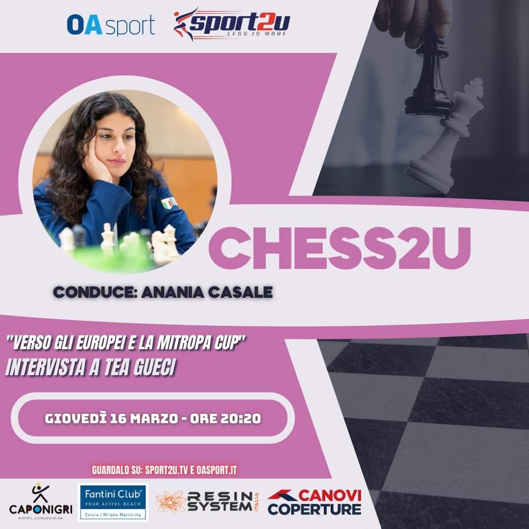federscacchi's tweet photo. #scacchi Stasera alle 20.20 su https://t.co/BSR9XcLTth Tea Gueci ci parla degli imminenti Europei femminili e del suo ruolo di prima scacchiera nella prossima Mitropa Cup. Non mancate! https://t.co/pRt5eDArm5