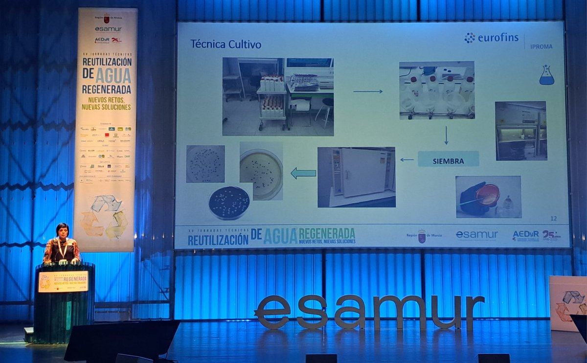 RevistaRETEMA's tweet photo. 💬 En el primer bloque de #PONENCIASTÉCNICAS, Inmaculada Solís, de @eurofins_iproma, nos habla sobre microbiología en relación al nuevo reglamento; y Antonio V. Sánchez, de #RedControl, sobre la influencia del tratamiento terciario y desinfección por U.V. en E. coli y colífagos. https://t.co/VivULKDXO3